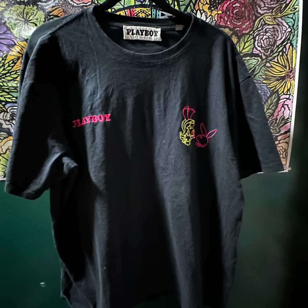 PLAYBOY Black and Pink Graphic Short Sleeve Tee